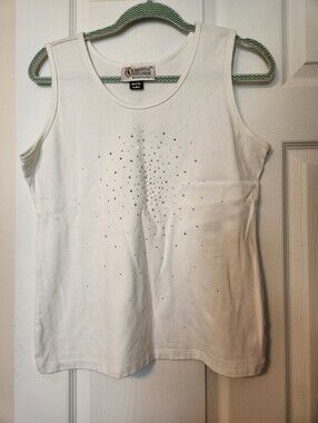 Christine Alexander White Tank with crystal accents, sz XL